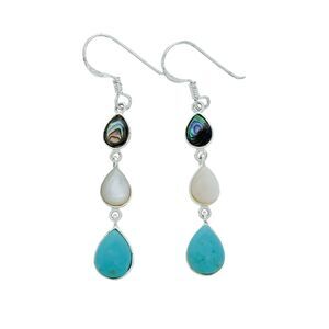 New With Tags Sterling Silver 925 Paua Shell Mother of Pearl Magnesite Dangle Ea